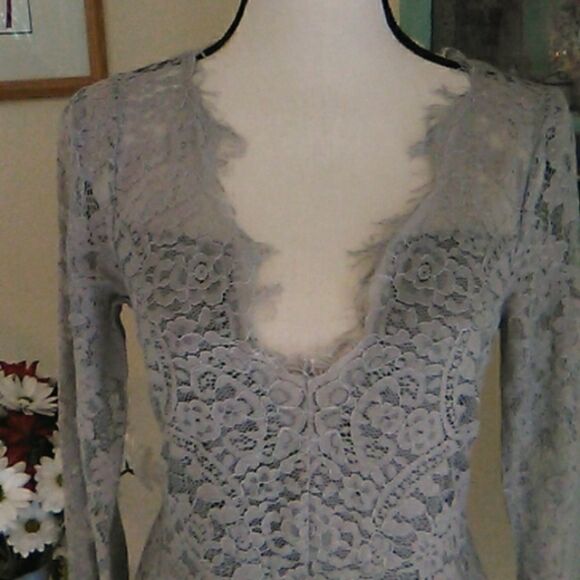 PPLA Clothing Gray Lace Romper - Picture 4 of 14